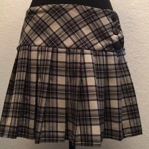 Grey and Cream Plaid Skirt with Side Buttons